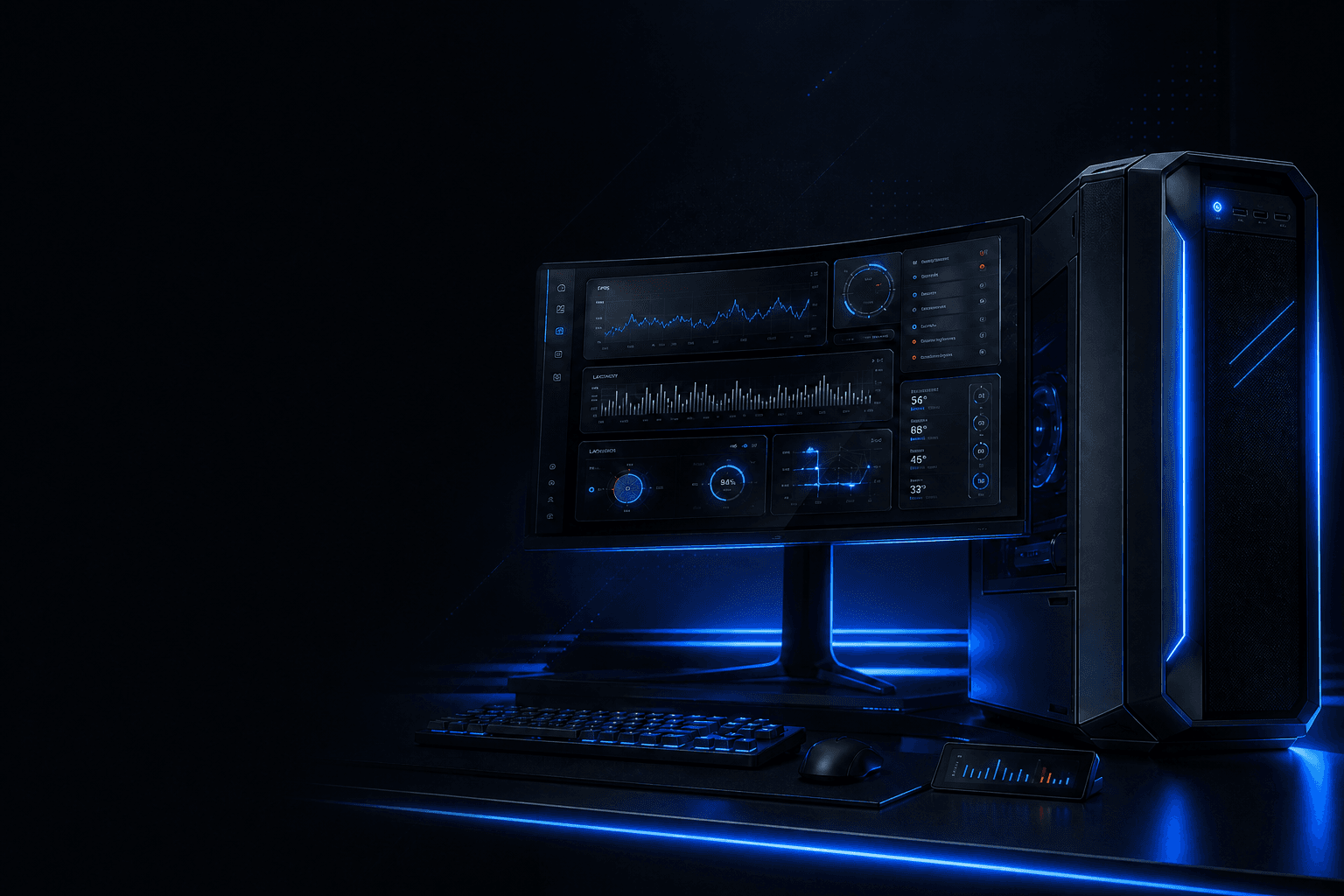 Estação gamer com telemetria de performance RiseFPS