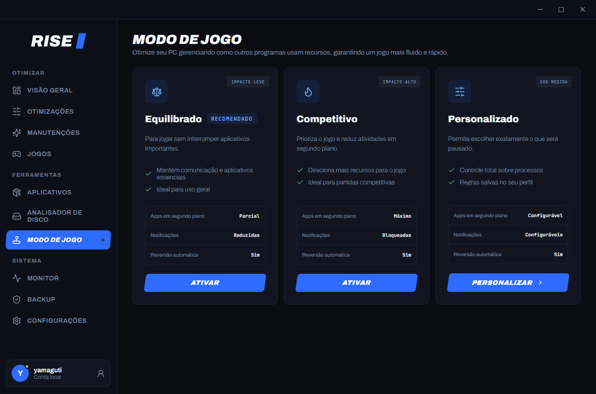 Tela de modo de jogo do RiseFPS