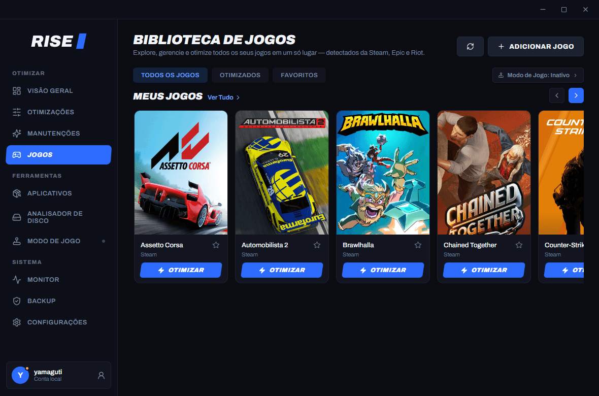 Biblioteca real de jogos detectados pelo RiseFPS